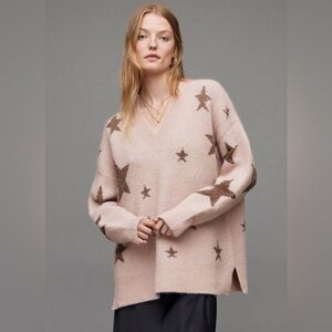 All Saints Star V-Neck Sweater in Pashmina Pink